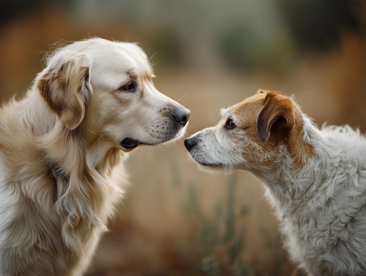 Zwei Hunde begegnen sich Nase an Nase